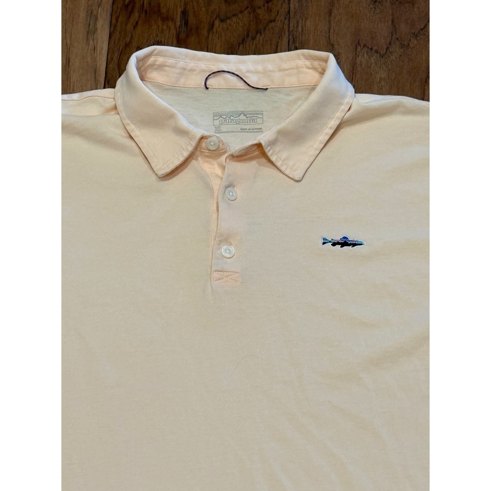 Patagonia‎ Mens Peach Trout Logo Short Sleeve Polo Shirt Size XL